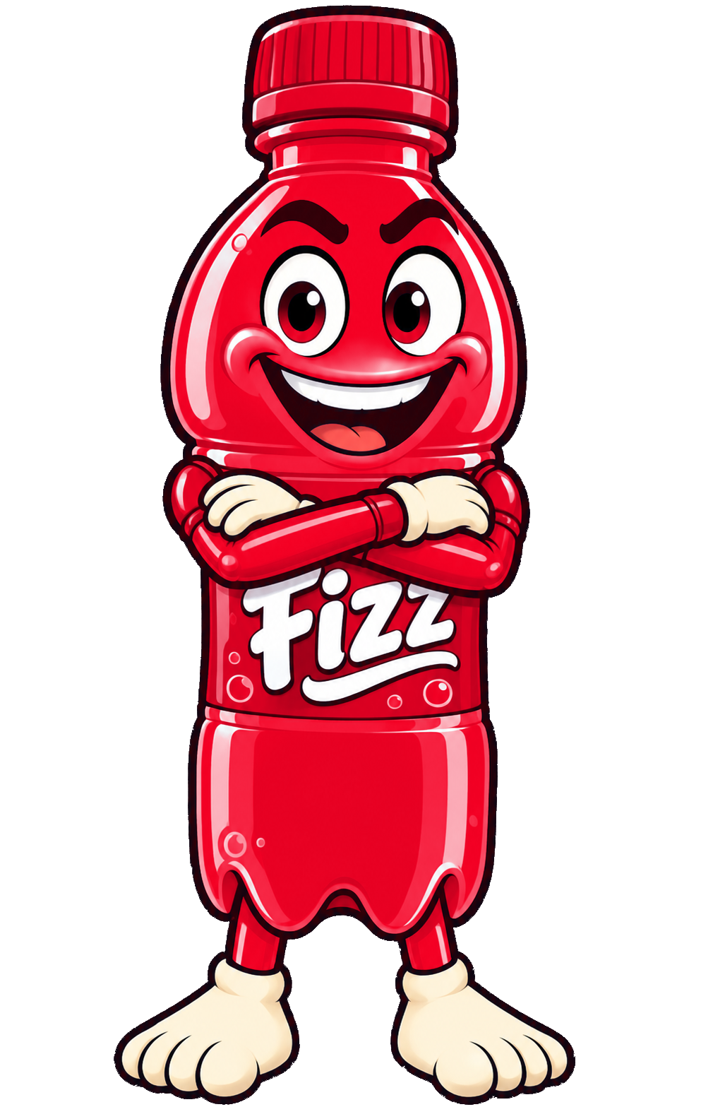 Red Fizz standing upright with arms crossed